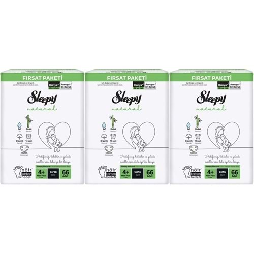 Sleepy Bebek Bezi Naturel Beden:4+ (9-16KG) Maxi Plus 198 Adet Aylık Fırsat Pk
