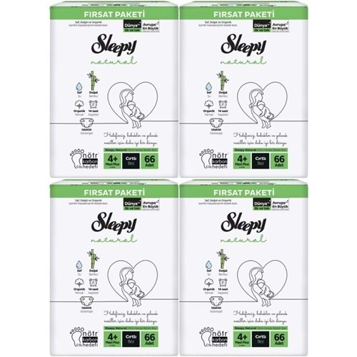 Sleepy Bebek Bezi Naturel Beden:4+ (9-16KG) Maxi Plus 264 Adet Avantaj Fırsat Pk
