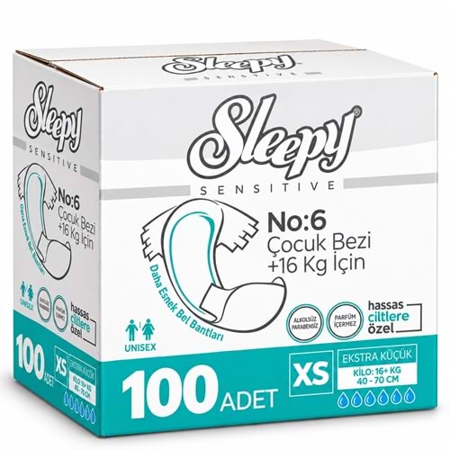 Sleepy Çocuk Bezi Bel Bantlı XS - Extra Küçük - Ekstra Küçük 100 Adet (16+ KG Bel Ölçüsü 40-70 CM)