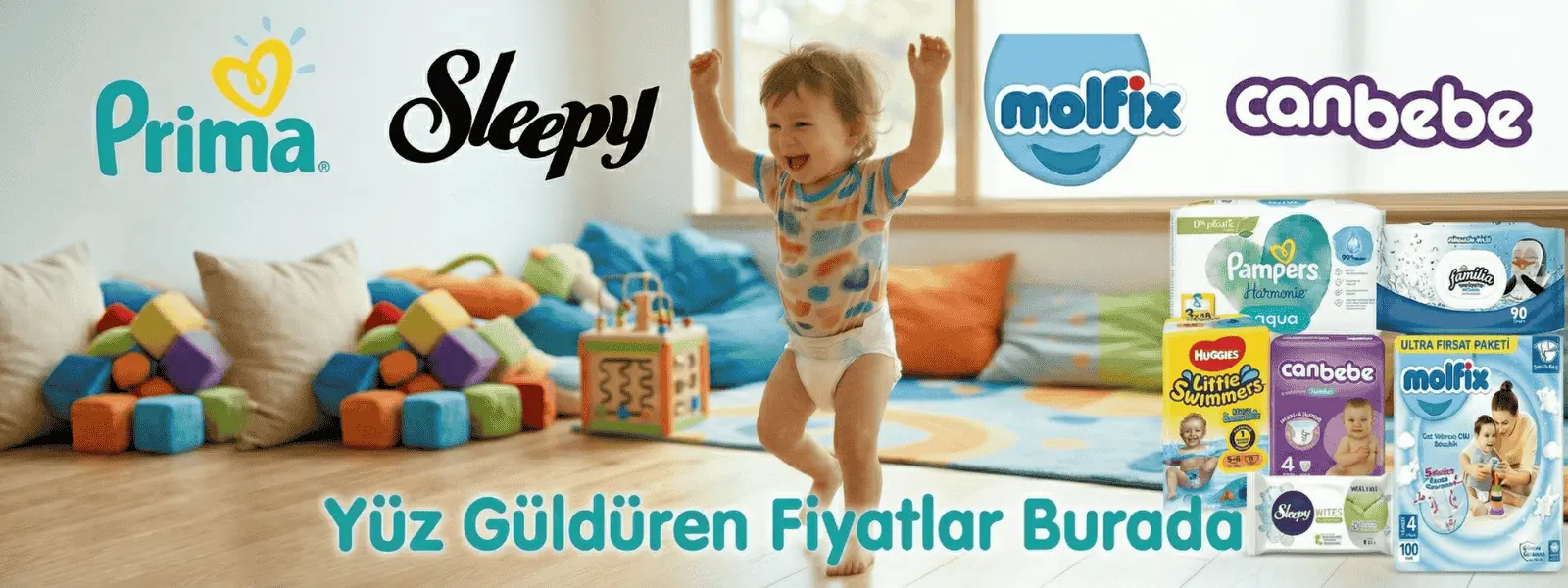 Prima, Molfix, Sleepy bebek bezi çeşitleri ve ıslak mendiller