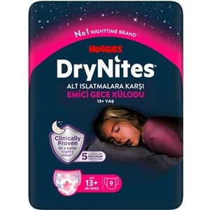 Drynites Emici Gece Külodu/Külot Bez Kız 13+ Yaş (48-60KG) X Large 9 Adet (Alt Islatmalara Karşı)