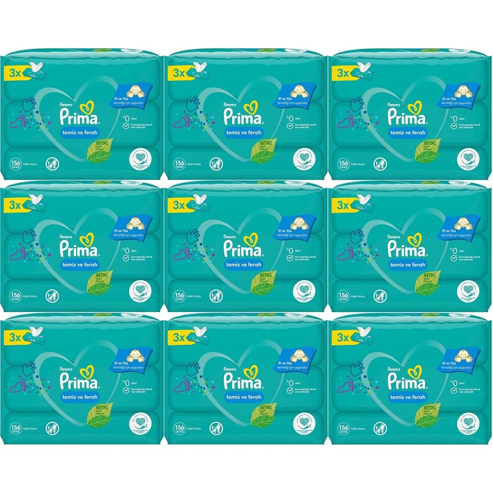 Prima Islak Havlu Mendil Temiz ve Ferah (Bitki Bazlı) 27 Li Set (9PK*3) 1404 Yaprak