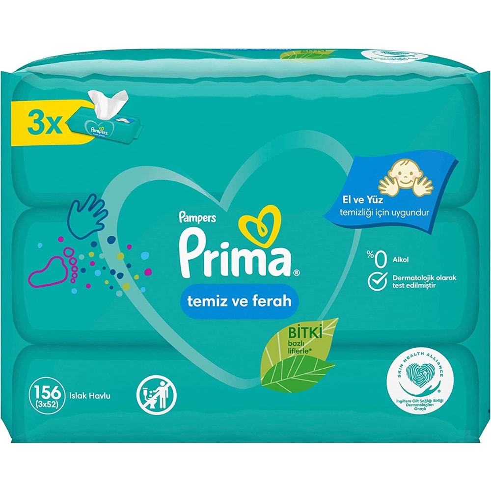 Prima Islak Havlu Mendil Temiz ve Ferah (Bitki Bazlı) 27 Li Set (9PK*3) 1404 Yaprak