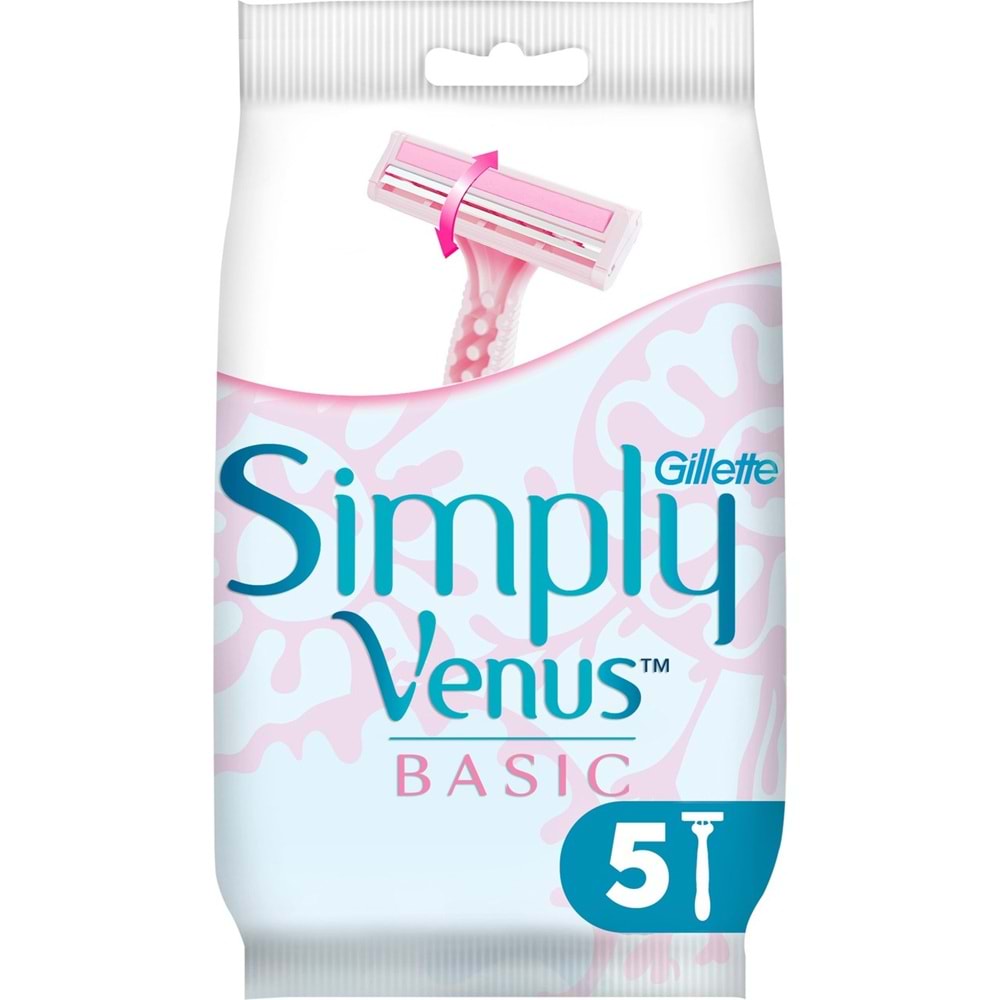 Gillette Venus Simply Venus 2 Basic Kadın Tıraş Bıçağı (Paket içeriği 5 Adet)