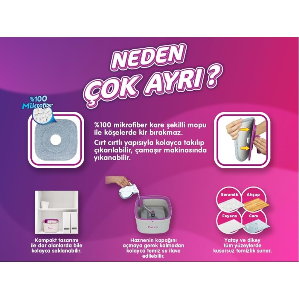 Parex Wondero Otomatik Temizlik Seti (Temiz & Kirlik Suyu Ayıran Özellik)
