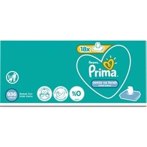 Prima Islak Havlu Mendil Temiz ve Ferah (Bitki Bazlı) 18 Li Set (6PK*3) 936 Yaprak