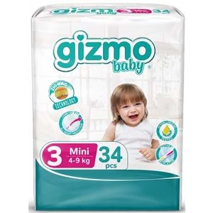 Gizmo Bebek Bezi 3 Beden 4-9+ KG Midi 34 Adet Ekonomik Pk