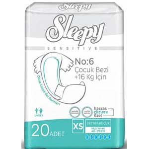 Sleepy Çocuk Bezi Bel Bantlı XS - Extra Küçük - Ekstra Küçük 20 Adet ( 16+ KG Bel Ölçüsü 40 - 70 CM)