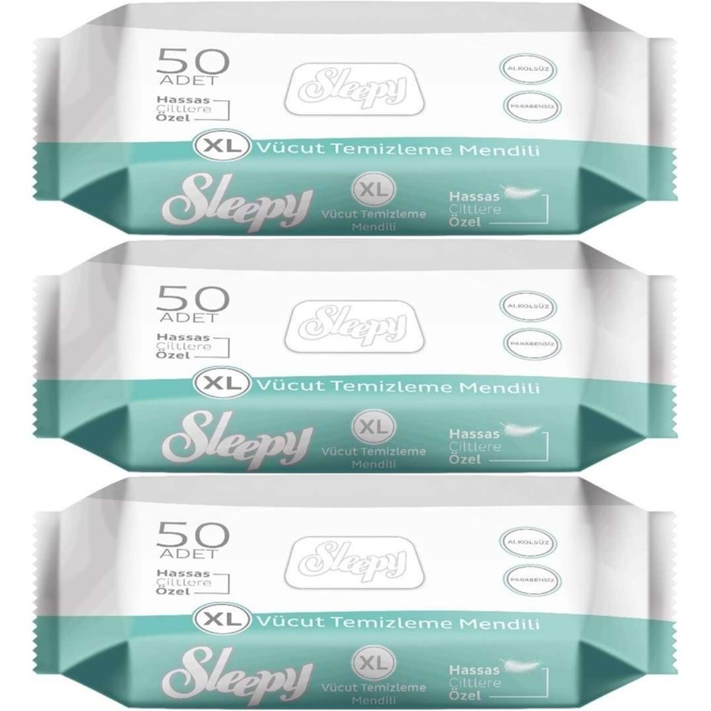 Sleepy Hasta Vücut Temizleme Islak Mendil Havlu 50 Yaprak XL (3 Lü Set)