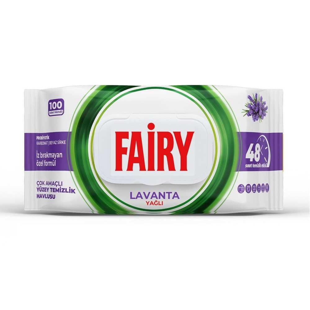 Fairy Yüzey Temizlik Havlusu 100 Yaprak Lavanta Yağlı - Beyaz Sirke - Karbonat Plastik Kapaklı