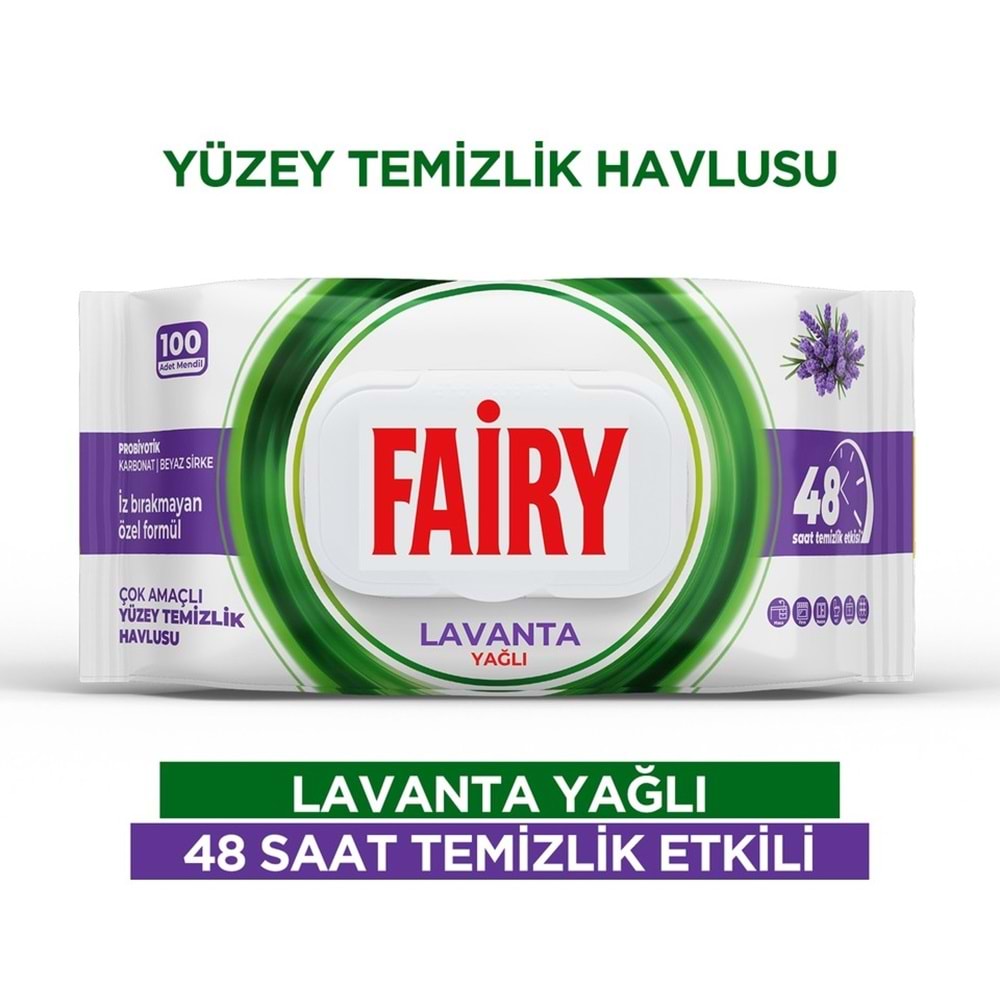 Fairy Yüzey Temizlik Havlusu 100 Yaprak Lavanta Yağlı - Beyaz Sirke - Karbonat Plastik Kapaklı