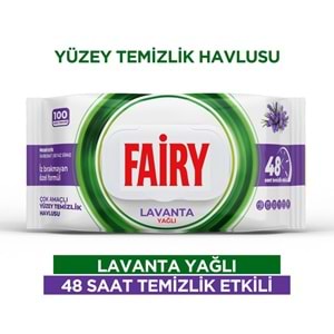 Fairy Yüzey Temizlik Havlusu 100 Yaprak Lavanta Yağlı - Beyaz Sirke - Karbonat Plastik Kapaklı