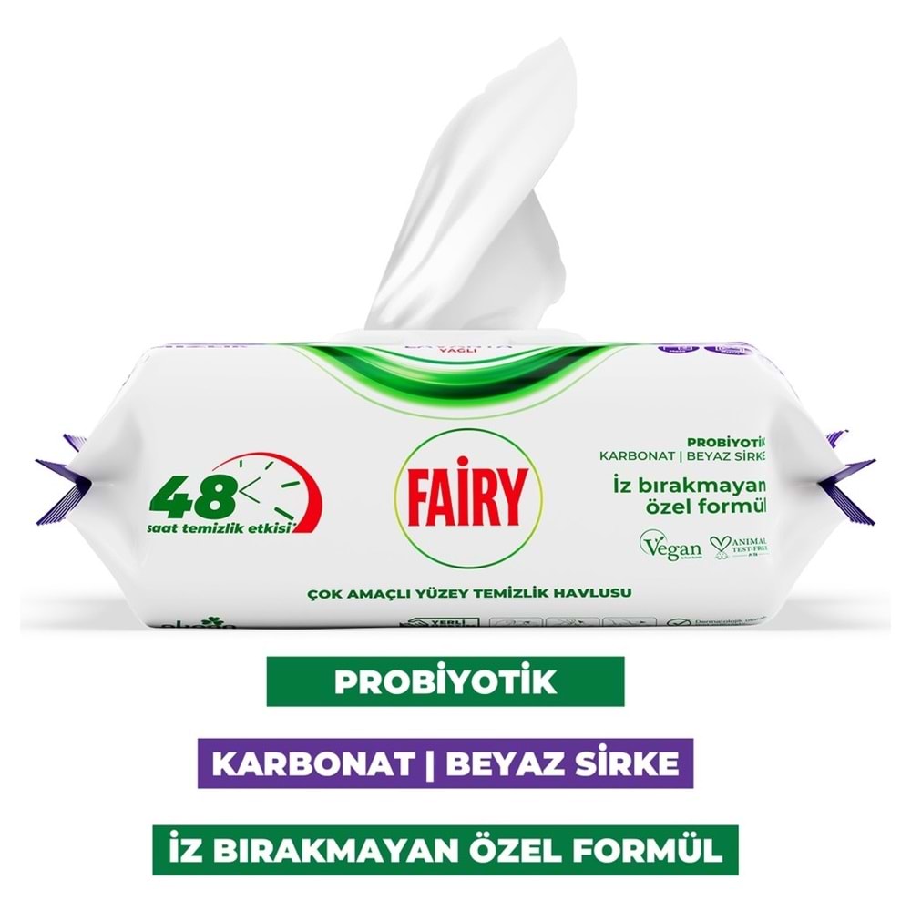Fairy Yüzey Temizlik Havlusu 100 Yaprak Lavanta Yağlı - Beyaz Sirke - Karbonat Plastik Kapaklı