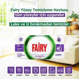 Fairy Yüzey Temizlik Havlusu 100 Yaprak Lavanta Yağlı - Beyaz Sirke - Karbonat Plastik Kapaklı