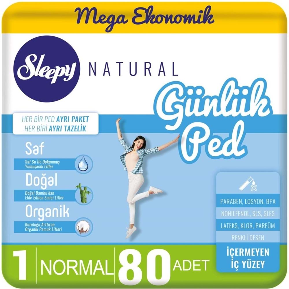 Sleepy Natural Günlük Ped Normal 80 Adet Mega Pk (2PK*40)