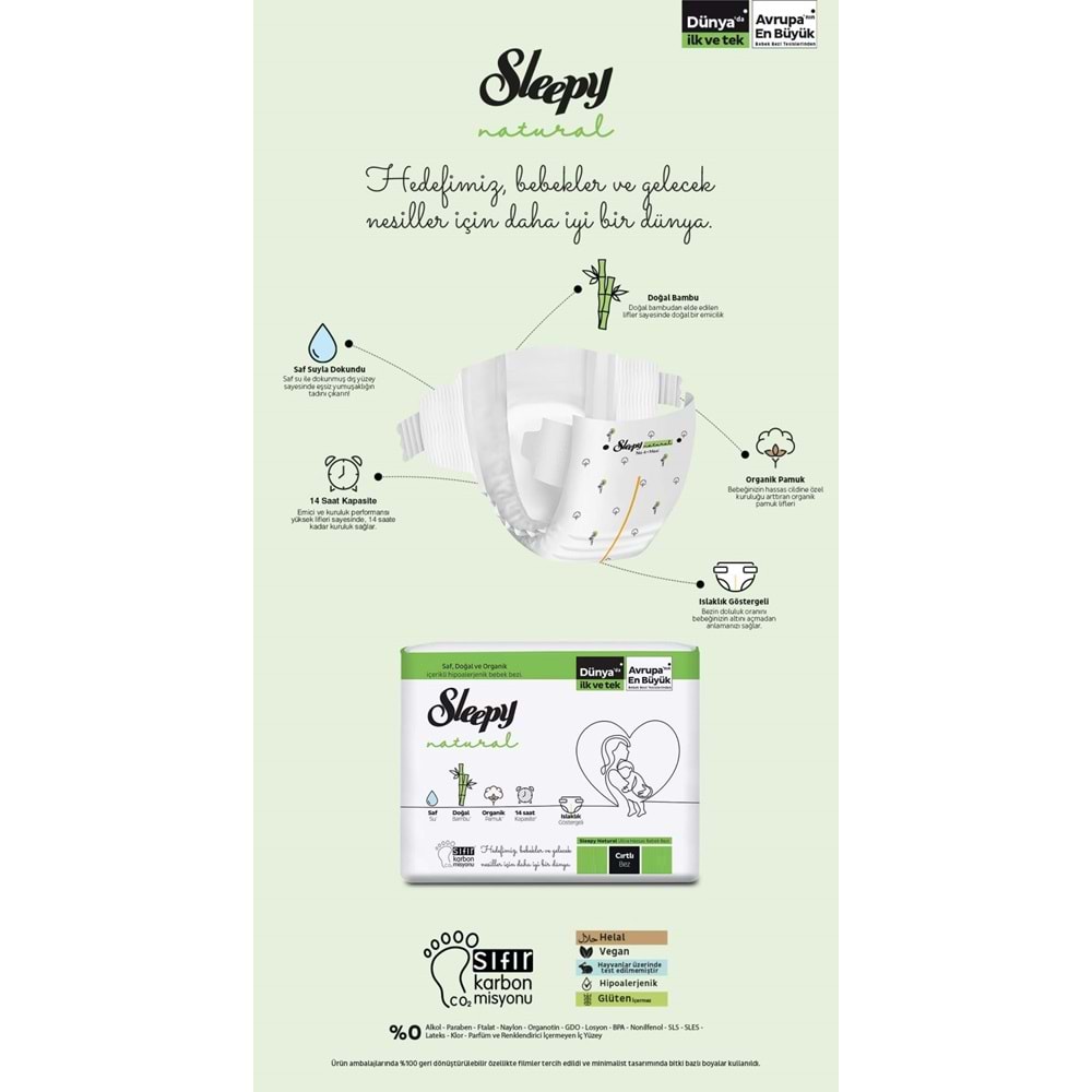 Sleepy Bebek Bezi Natural 3 Beden + 5-10 KG Midi Plus 52 Fırsat Pk