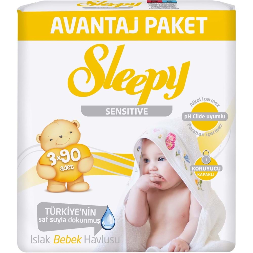 Sleepy Islak Havlu Mendil 90 Yaprak Sensitive 3 Lü Pk Avantaj Pk Plastik Kapaklı