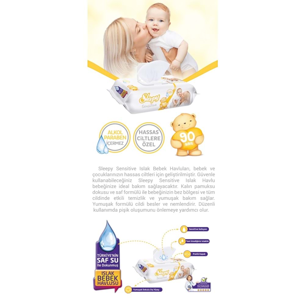 Sleepy Islak Havlu Mendil 90 Yaprak Sensitive 3 Lü Pk Avantaj Pk Plastik Kapaklı