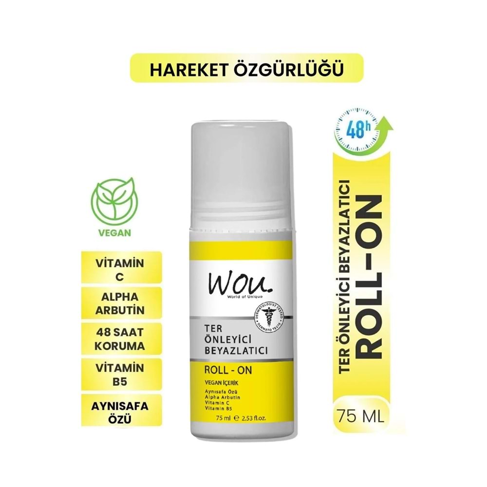 Wou World Of Unique Roll-On Unisex Deodorant 75ML Ter Önleyici Beyazlatıcı