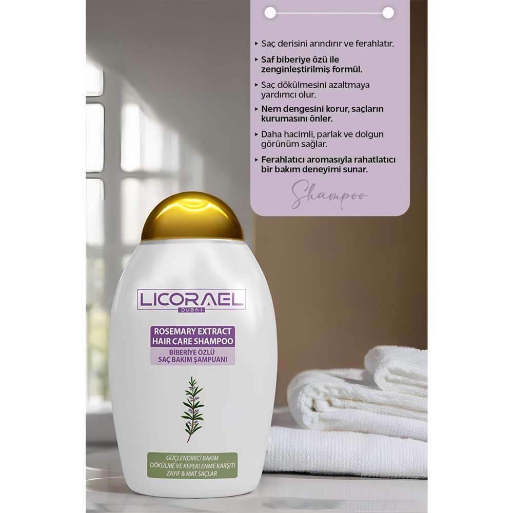 Licorael Dubai Rosemary Extract Haır Care Shampoo (Biberiye Özlü Saç Bakım Şampuanı) 400ML