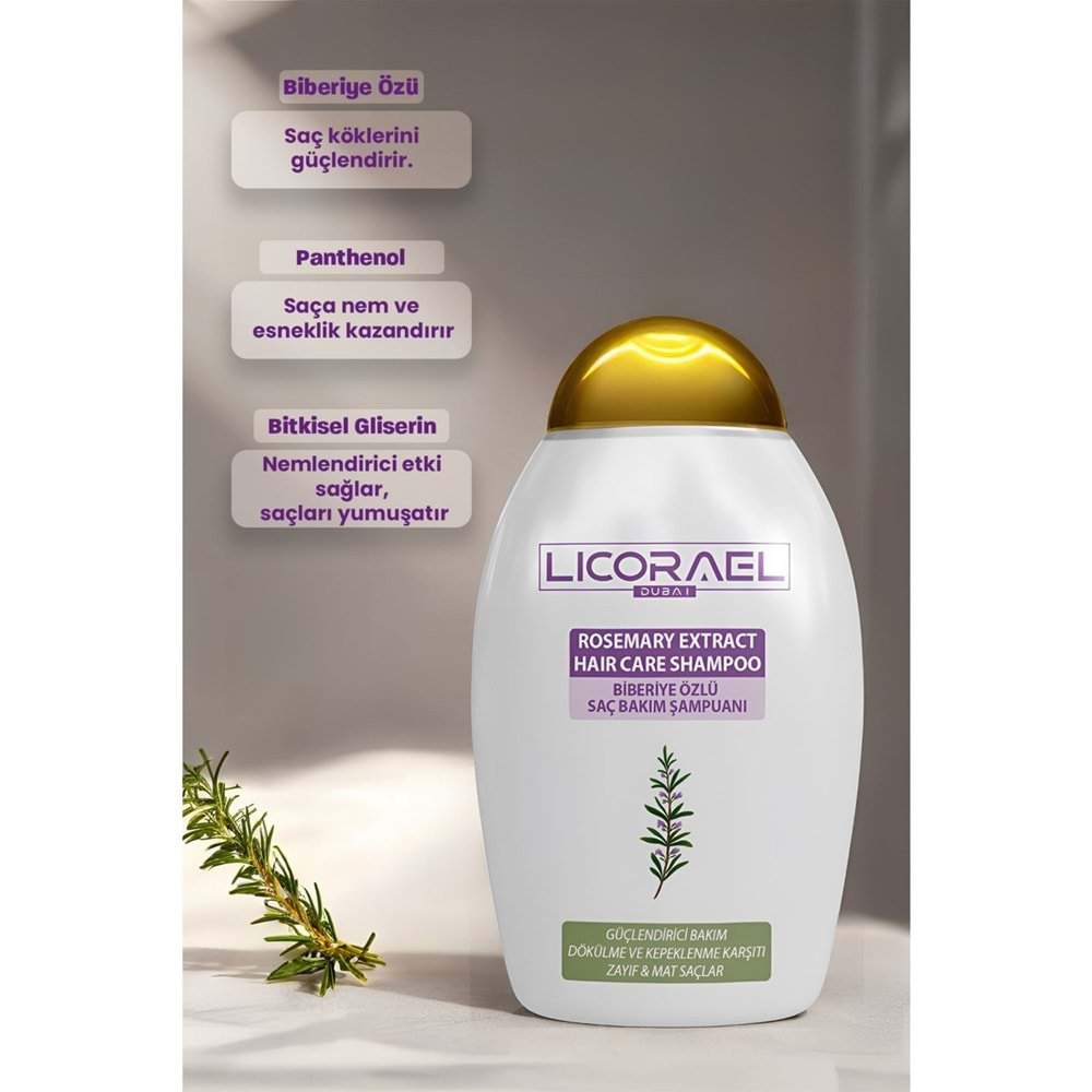 Licorael Dubai Rosemary Extract Haır Care Shampoo (Biberiye Özlü Saç Bakım Şampuanı) 400ML