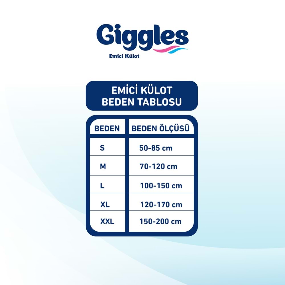 Giggles Yetişkin Bezi Emici Külot Ekstra Büyük (XXL) 30 Adet Tekli Pk (Bel Ölçüsü 150 - 200 CM)