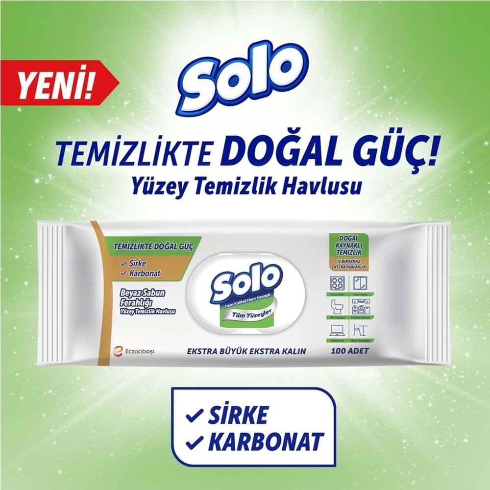 Solo Yüzey Temizlik Havlusu - Mendili 100 Yaprak Beyaz Sabun Ferahlığı Plastik Kapaklı