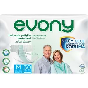 Evony Yetişkin Bezi Bel Bantlı Tekstil Yüzey M - Orta - Medium 30 Adet Tekli Pk