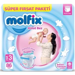 Molfix Külot Bebek Bezi Beden:3 (6-11Kg) Midi 86 Adet Süper Fırsat Pk