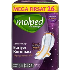 Molped Süper Night Hijyenik Ped Süper Gece 26 Adet Mega Fırsat Pk