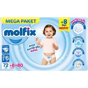 Molfix Bebek Bezi Beden:6 (15+KG) Extra Large 80 Adet Mega Pk