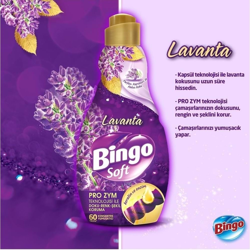 Bingo Soft Çamaşır Yumuşatıcı Konsantre 1440ML Lavanta