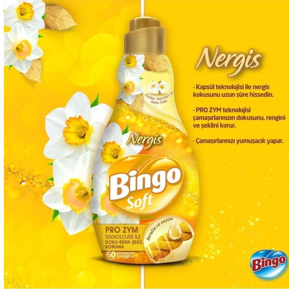 Bingo Soft Çamaşır Yumuşatıcı Konsantre 1440ML Nergis
