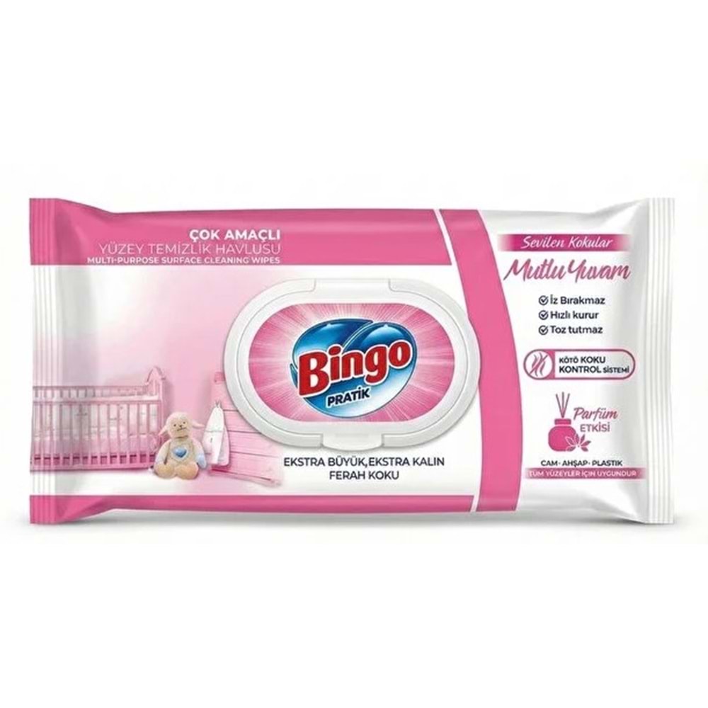 Bingo Clean Yüzey Temizlik Havlusu 96 Yaprak Sevilen Kokular Mutlu Yuvam Plastik Kapaklı