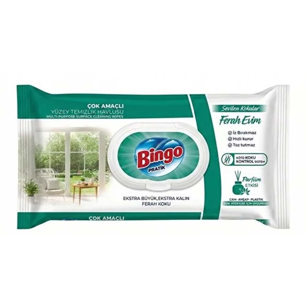 Bingo Clean Yüzey Temizlik Havlusu 96 Yaprak Sevilen Kokular Ferah Evim Plastik Kapaklı