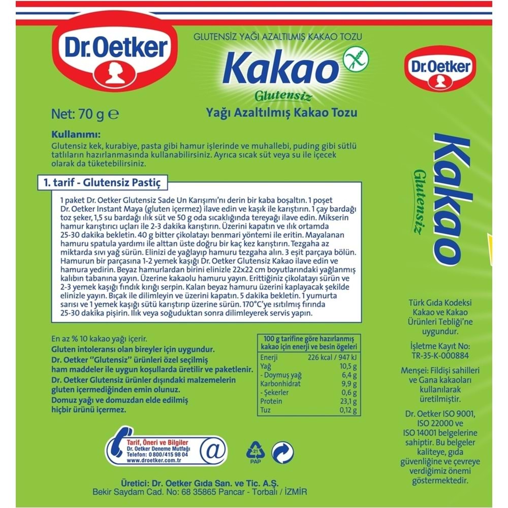 Dr. Oetker Glutensiz Kakao 70GR