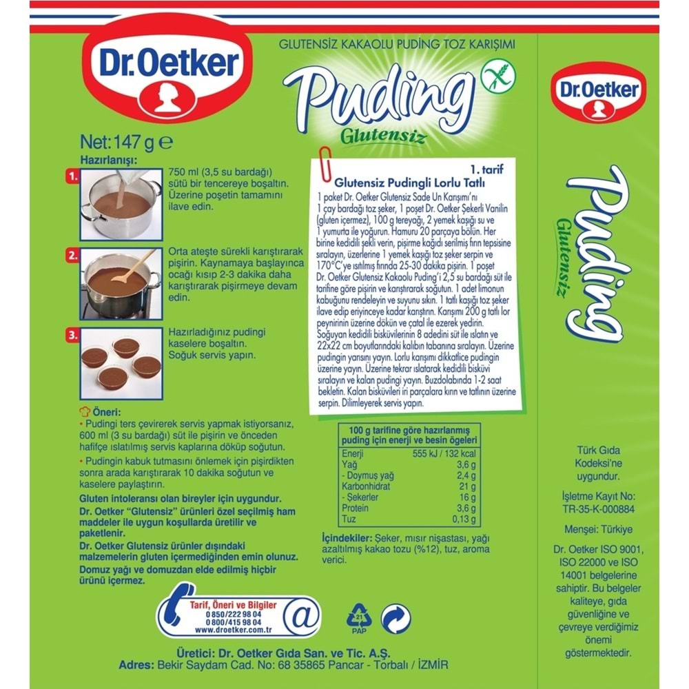 Dr. Oetker Glutensiz Kakaolu Puding 147GR