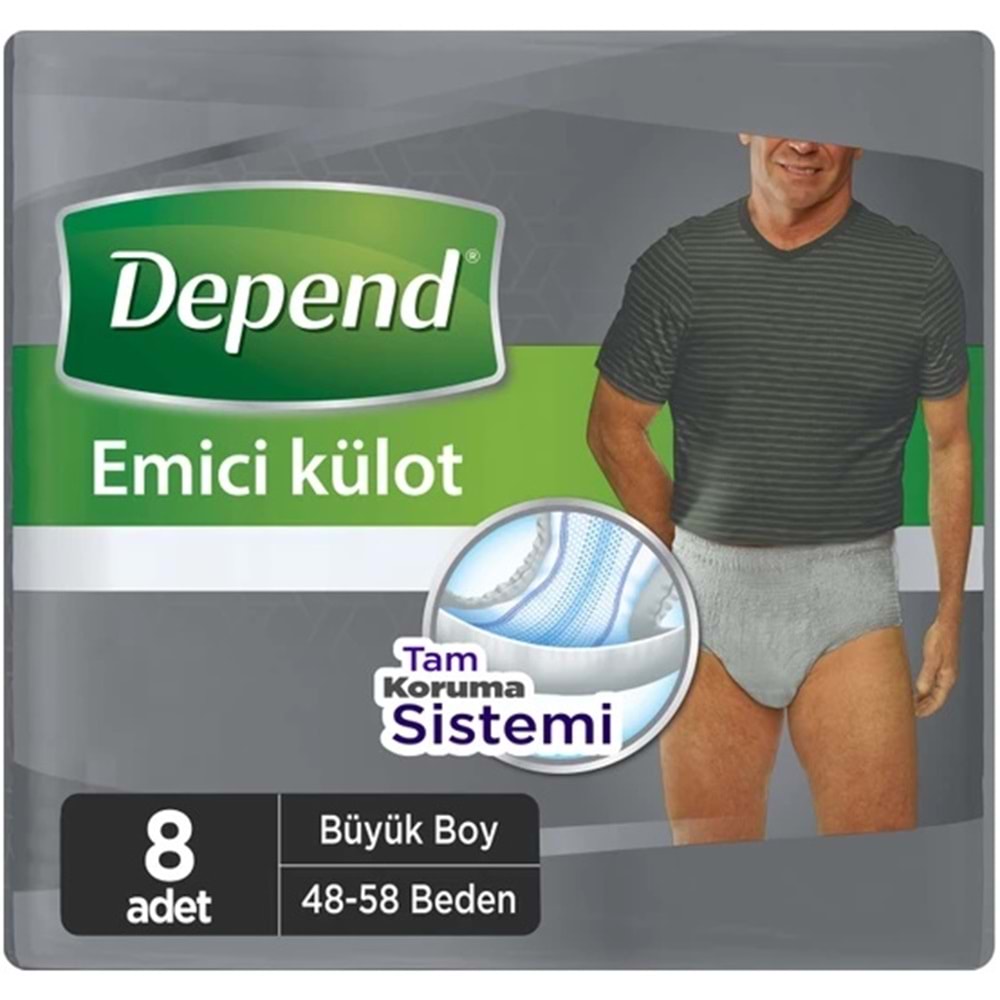 Depend Emici Külot Pants Yetişkin Bezi L - Büyük - Large Erkek (İç Adet 8 Adet) Tekli Pk
