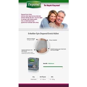 Depend Emici Külot Pants Yetişkin Bezi L - Büyük - Large Erkek (İç Adet 8 Adet) Tekli Pk