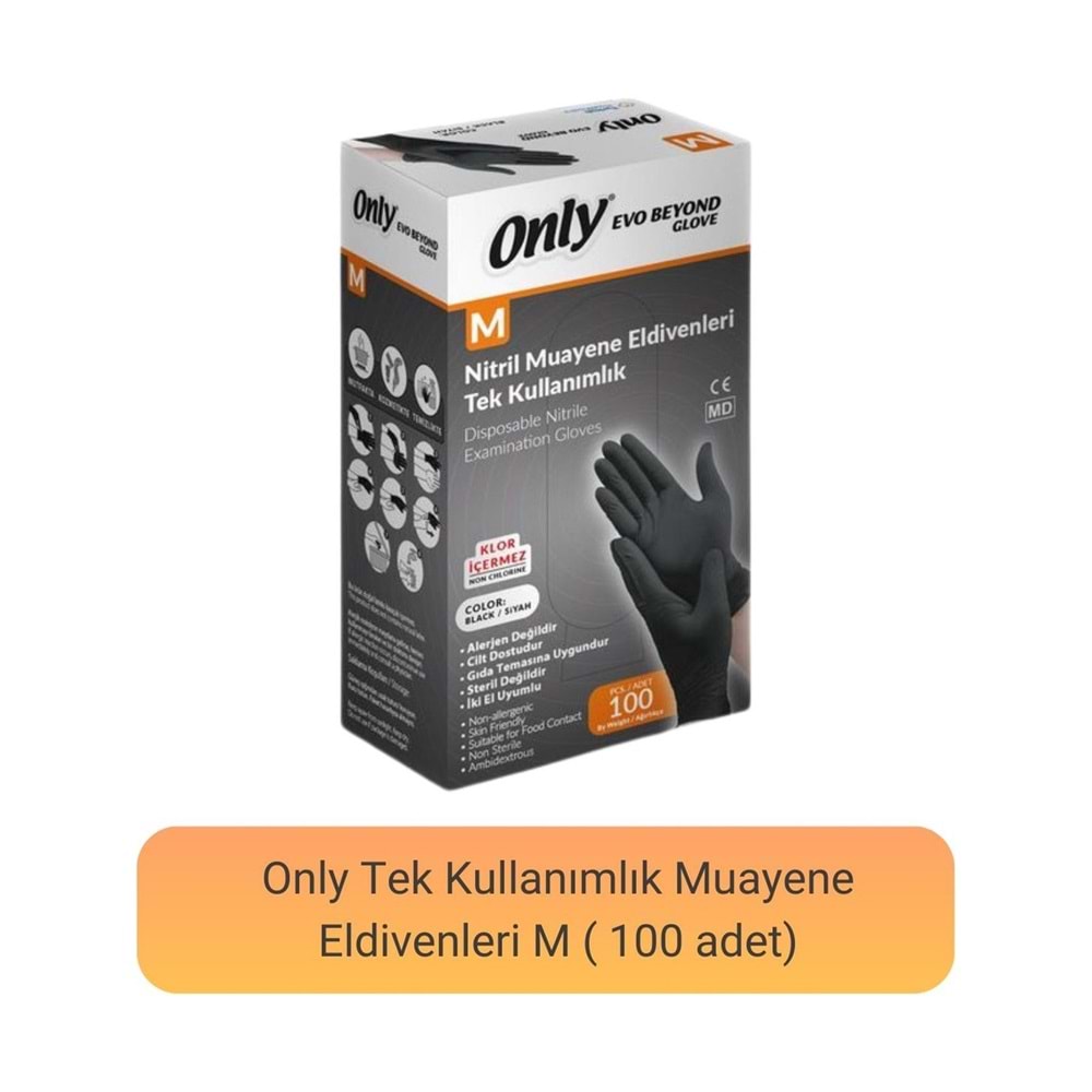 Only Evo Beyond Glove Nitril Siyah Pudrasız Muayene Eldiveni 100 Lü Pk M - Medium - Orta