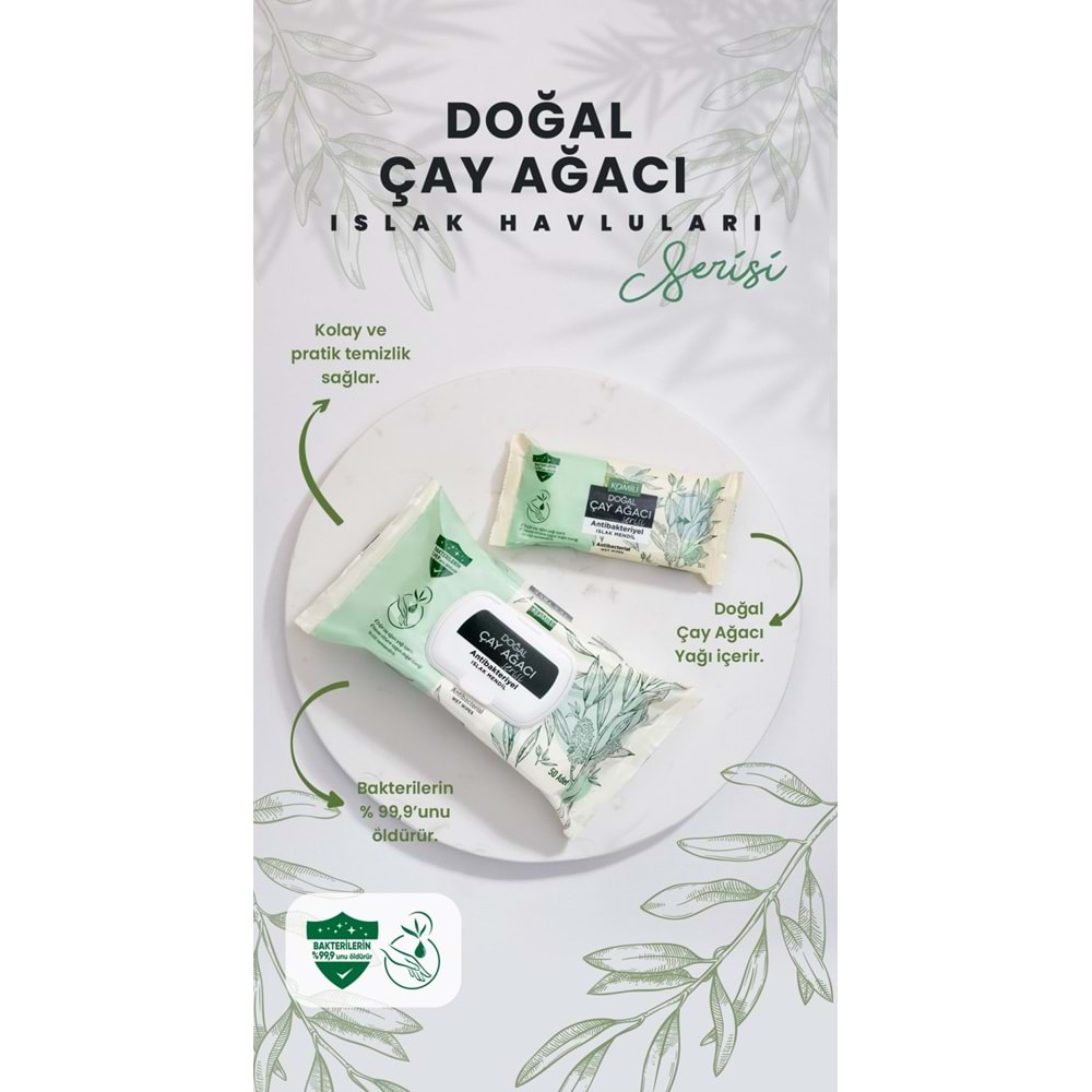 Komili Islak Havlu Mendil 50 Yaprak Çay Ağacı Serisi Antibakteriyel