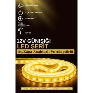 Silorien 4 Metre Günışığı Şerit LED Mutfak Dolabı Tezgah Üstü Adaptörlü Aç Kapa Düğmeli Tak Çalıştır