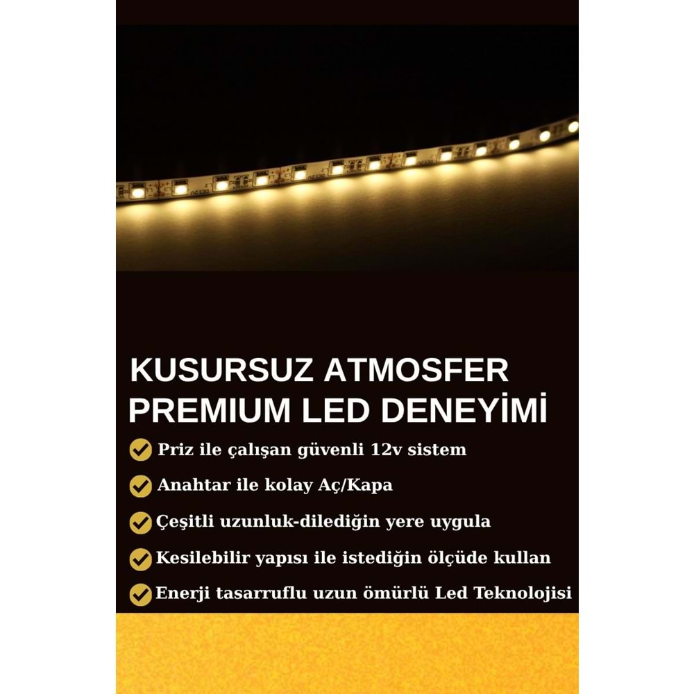 Silorien 3 Metre Günışığı Şerit LED Mutfak Dolabı Tezgah Üstü Adaptörlü Aç Kapa Düğmeli Tak Çalıştır