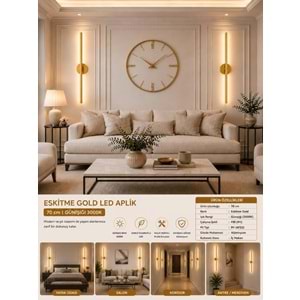 MANDAŞ Eskitme Gold Gün Işığı 70 CM Led Duvar Aplik 1 Adet Pilli Kablosuz Kullanım Tak-Çalıştır