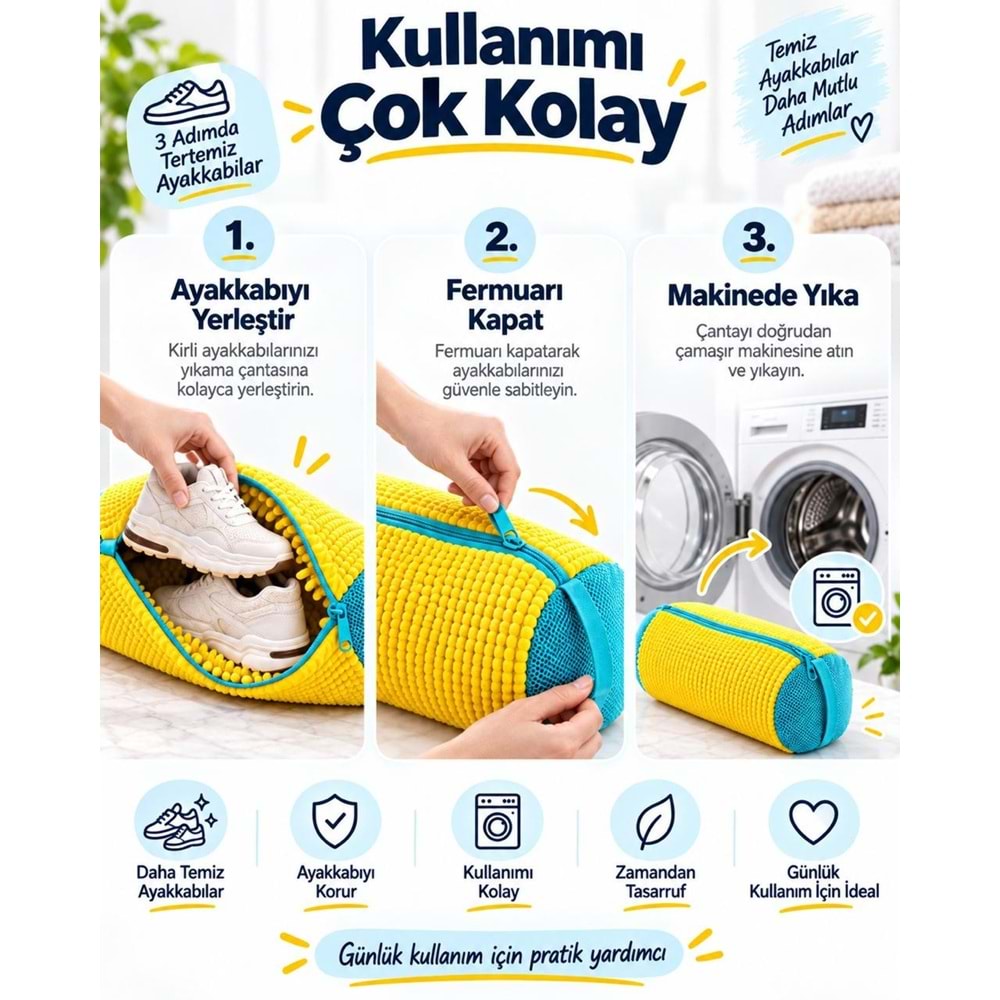 Büyük Boy Ayakkabı Yıkama Çantası Torba File Özel Makarna Kumaş Makinede Deforme Önleyici