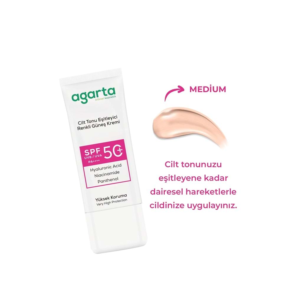 Agarta Cilt Tonu Eşitleyici Renkli Kapatıcı Etkili Spf+50 Faktör Güneş Kremi 50 ML