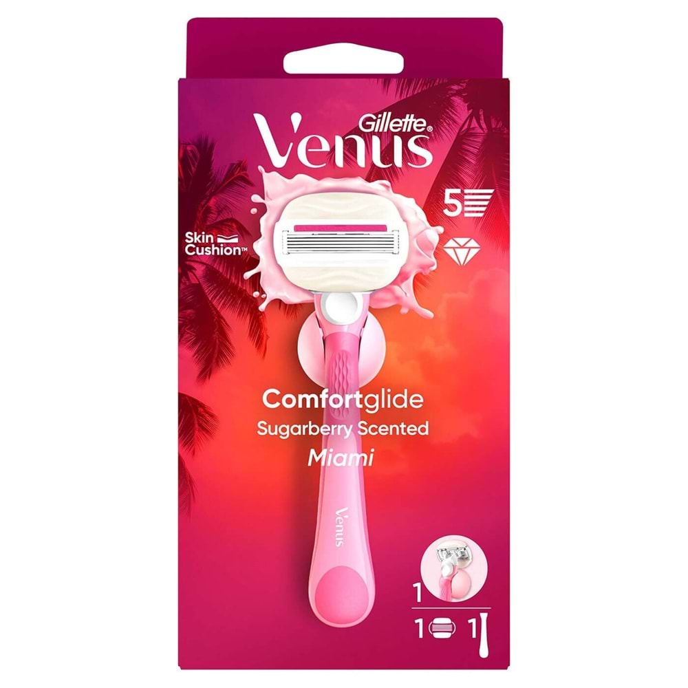 Gillette Venus Venus ComfortGlide Sugarberry Kokulu Miami Kadın 5 Bıçaklı Tıraş Makinesi 1 adet