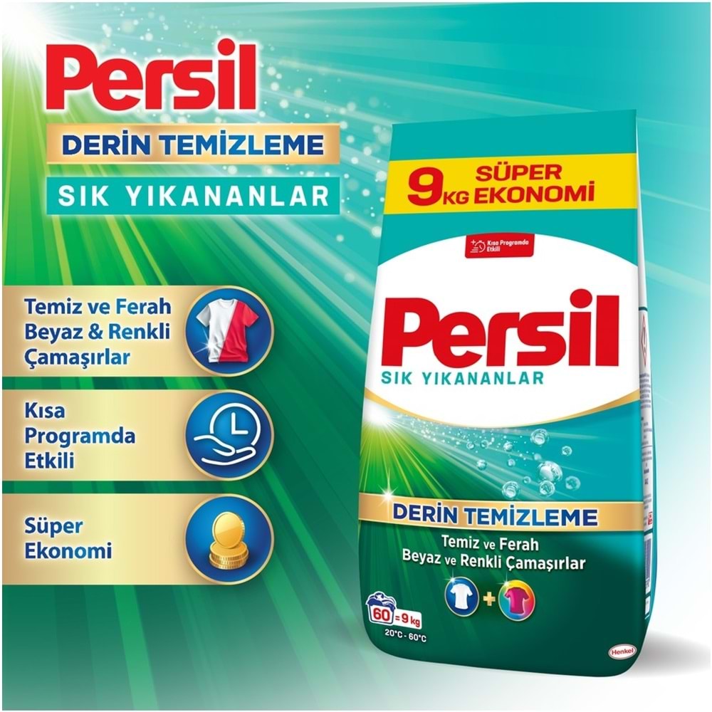 Persil Matik Toz Çamaşır Deterjanı 9KG Sık Yıkananlar Beyaz ve Renkliler İçin (60 Yıkama)