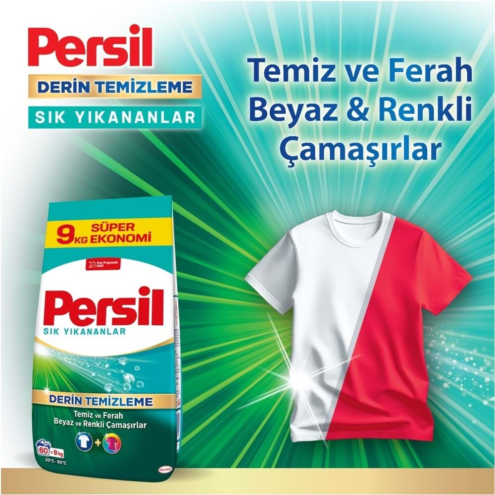 Persil Matik Toz Çamaşır Deterjanı 9KG Sık Yıkananlar Beyaz ve Renkliler İçin (60 Yıkama)