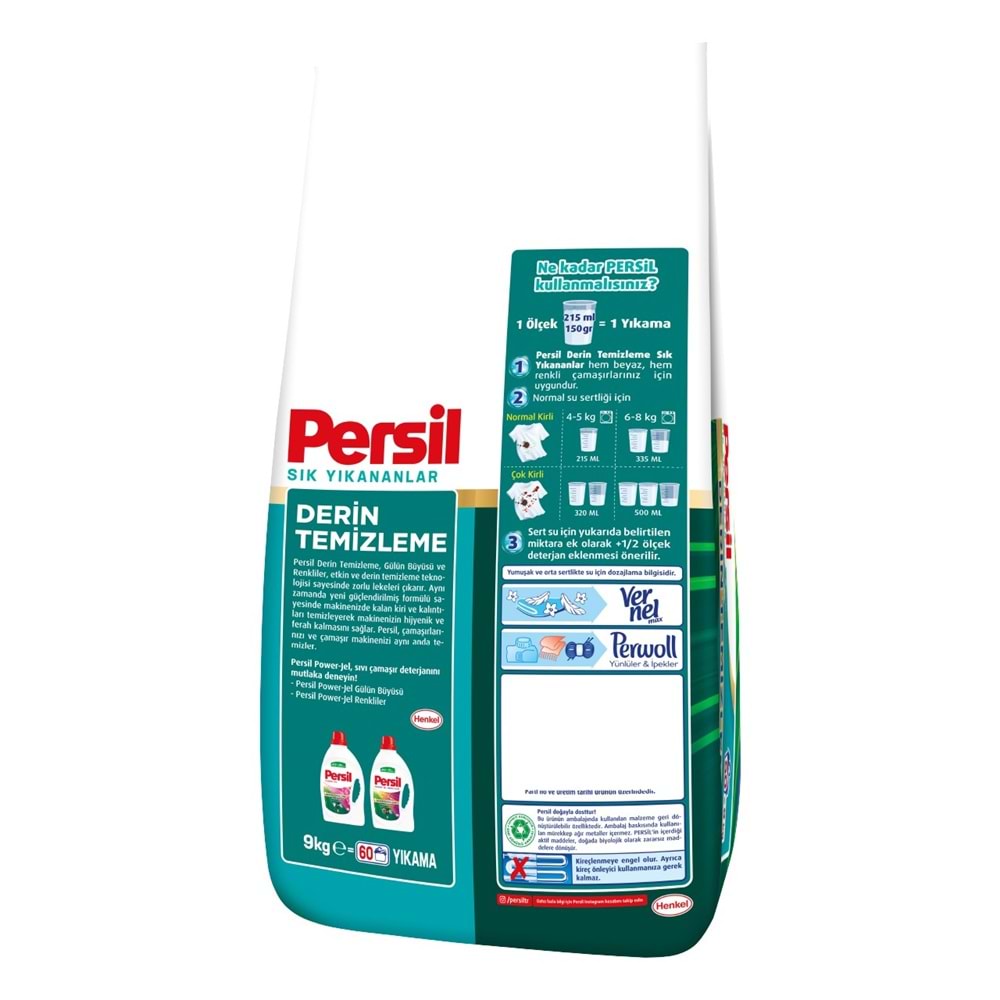 Persil Matik Toz Çamaşır Deterjanı 9KG Sık Yıkananlar Beyaz ve Renkliler İçin (60 Yıkama)